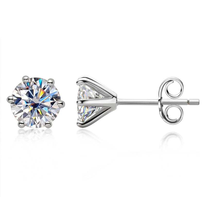 925 Sterling Silver Round Cut Cubic Zirconia Classic Stud Earrings