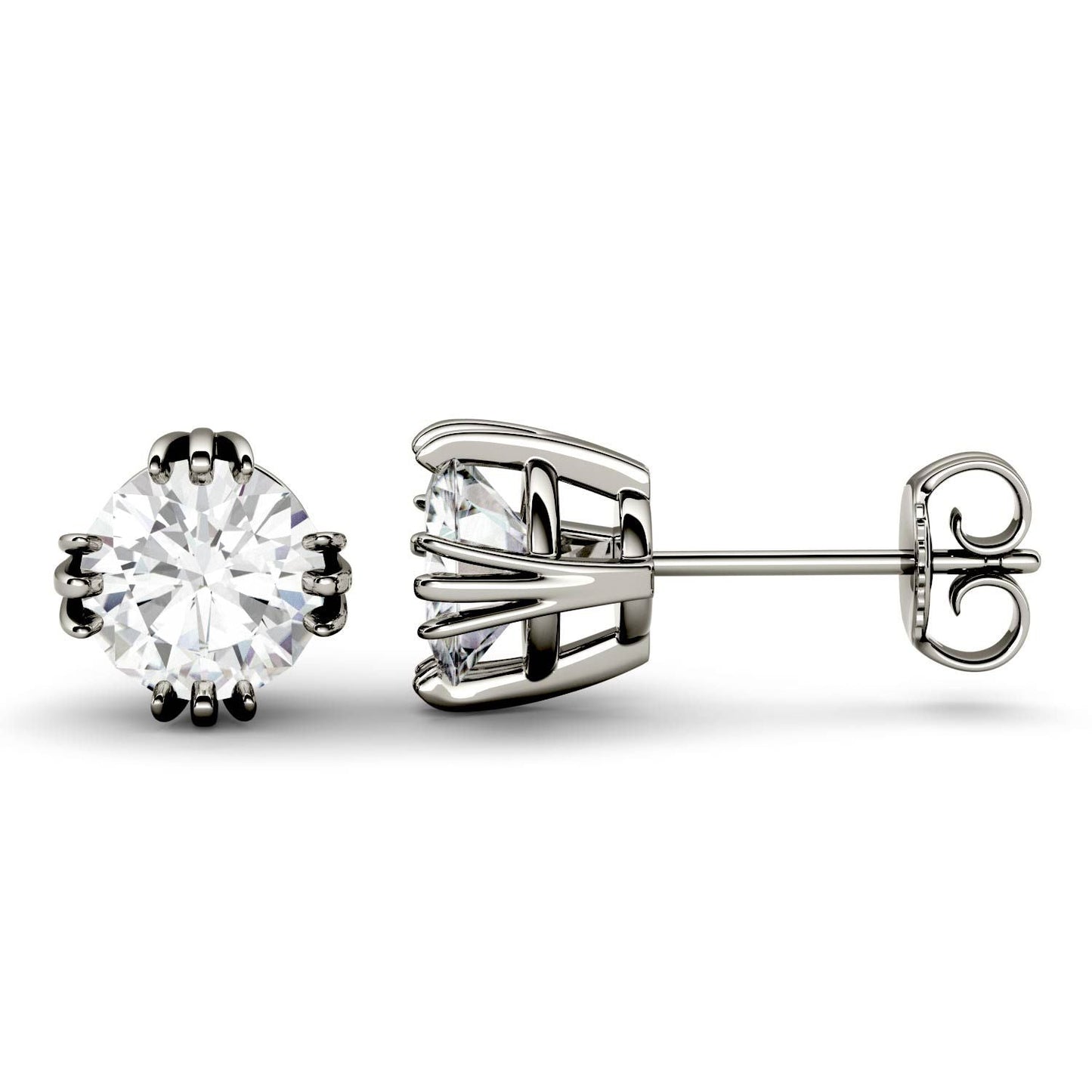 925 Sterling Sliver Round Cut Triple Prong Solitaire Stud Earrings