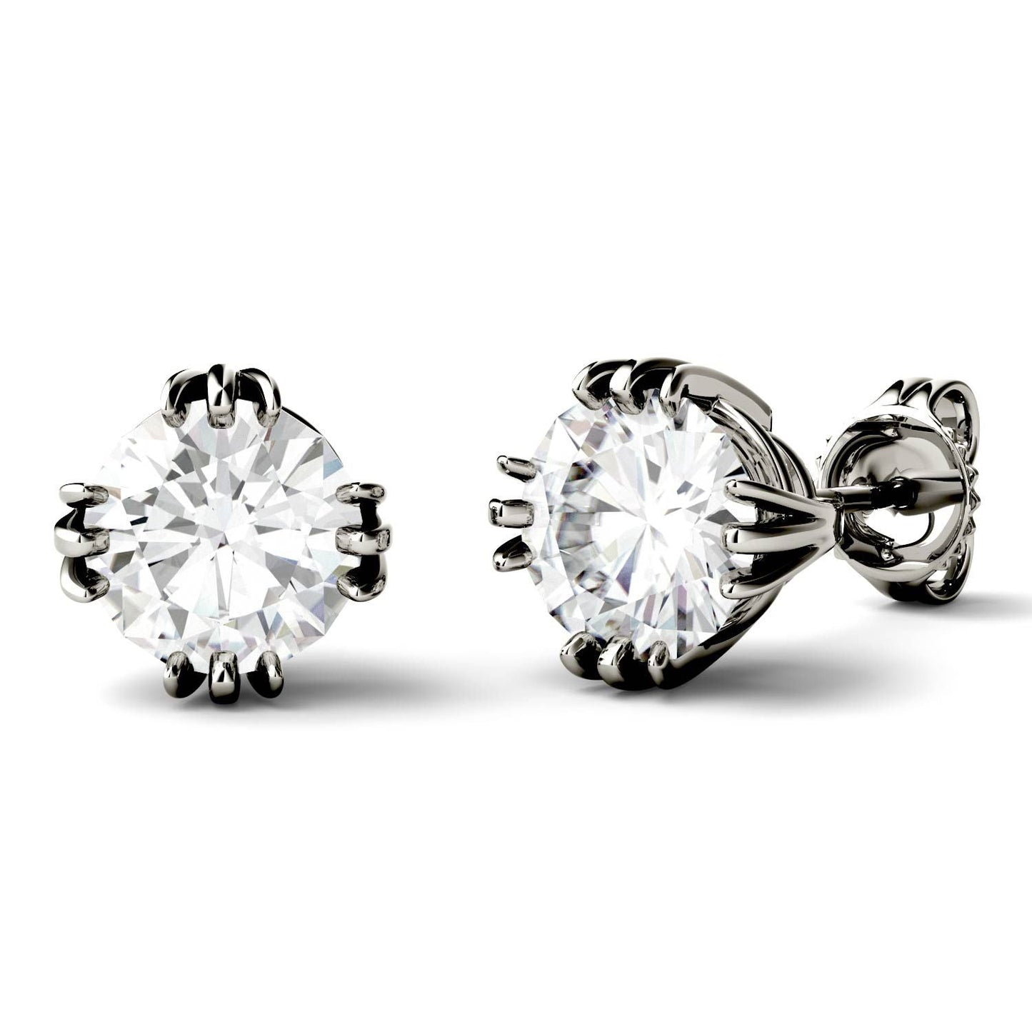 925 Sterling Sliver Round Cut Triple Prong Solitaire Stud Earrings