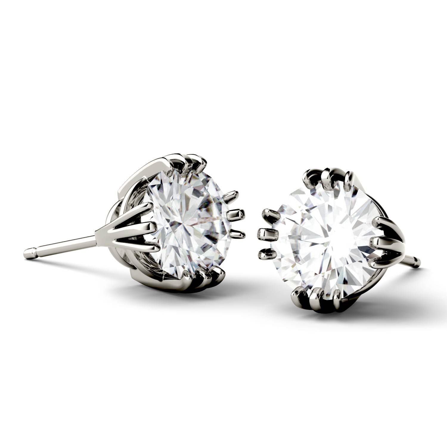 925 Sterling Sliver Round Cut Triple Prong Solitaire Stud Earrings