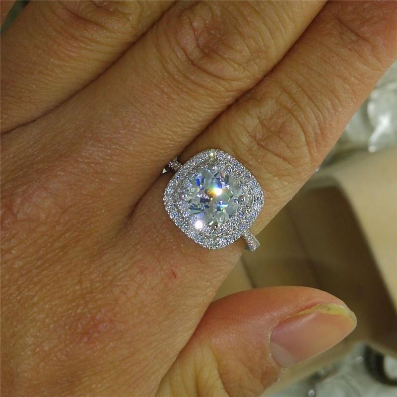 925 Sterling Silver Cushion Cut CZ Double Halo Ring