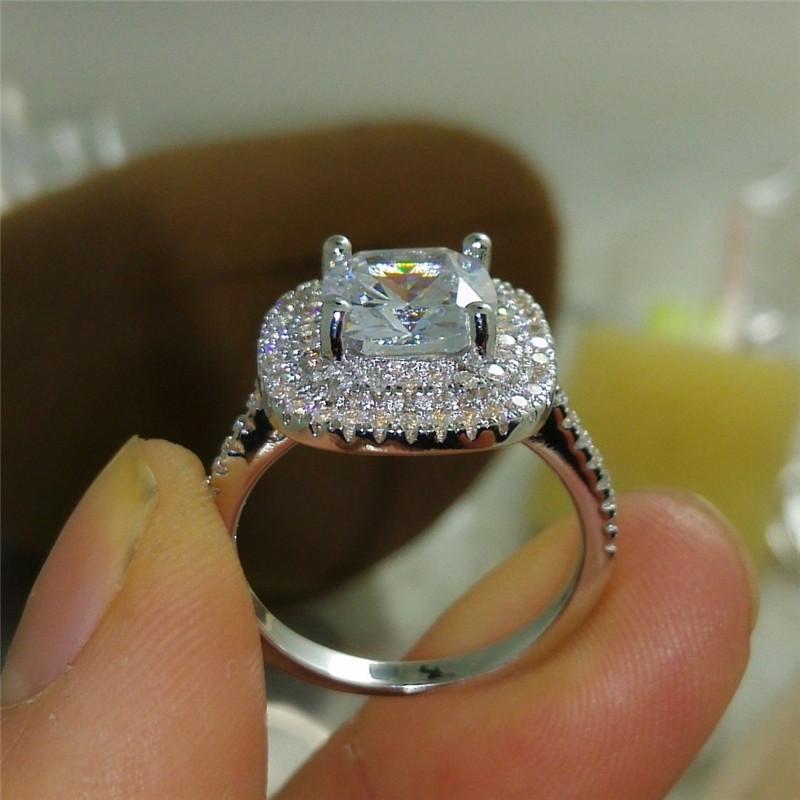 925 Sterling Silver Cushion Cut CZ Double Halo Ring