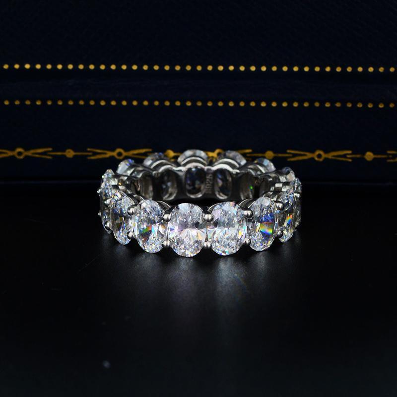 925 Sterling Silver Oval Cut Full Eternity CZ Wedding Band