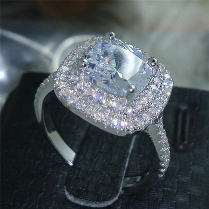 925 Sterling Silver Cushion Cut CZ Double Halo Ring