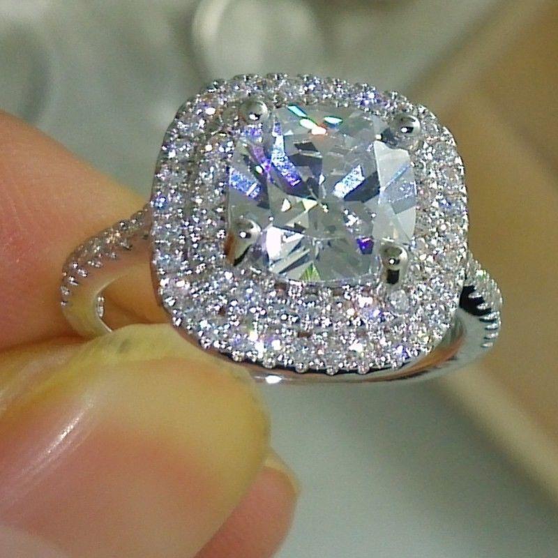 925 Sterling Silver Cushion Cut CZ Double Halo Ring