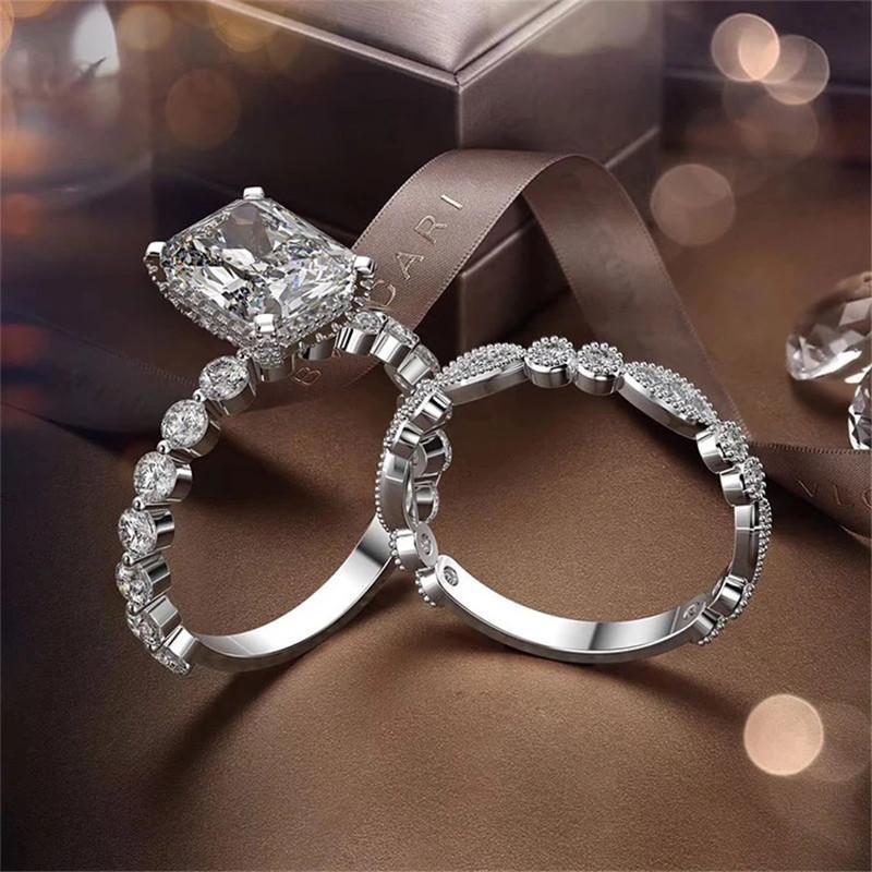 925 Sterling Silver Radiant Cut CZ Bridal Ring Sets