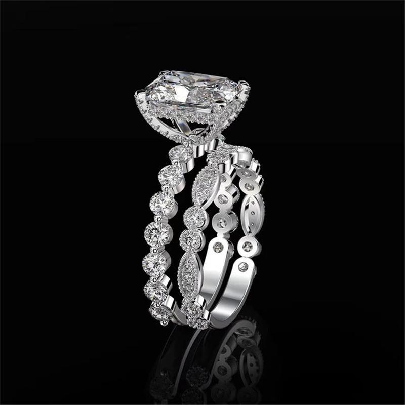 925 Sterling Silver Radiant Cut CZ Bridal Ring Sets