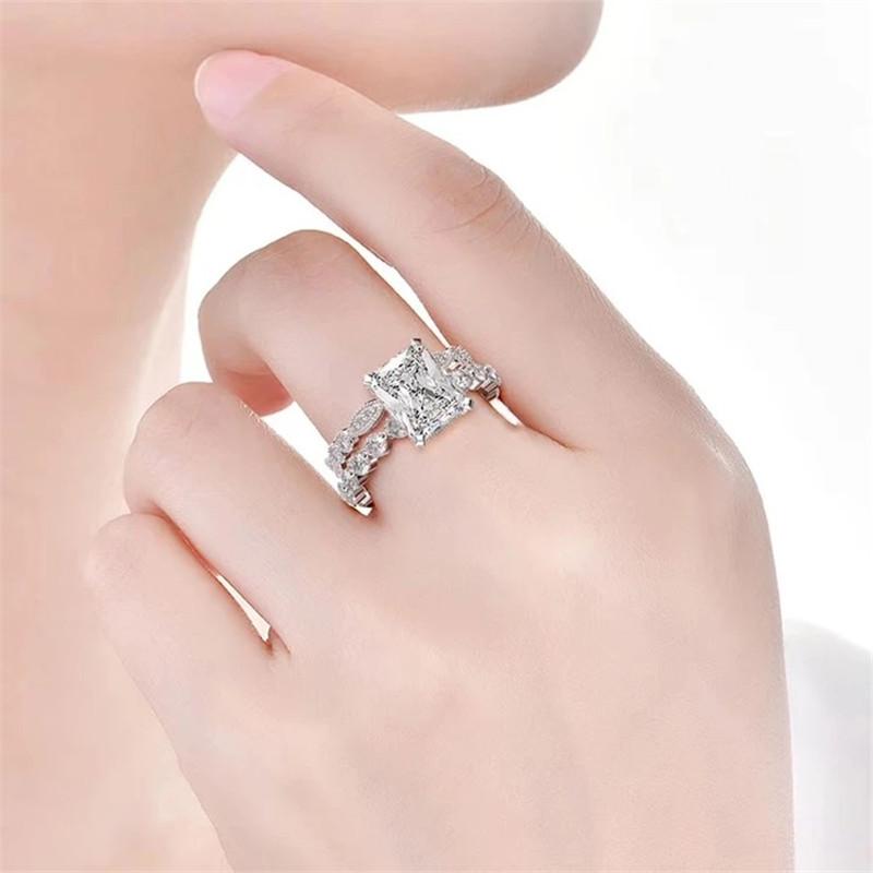 925 Sterling Silver Radiant Cut CZ Bridal Ring Sets