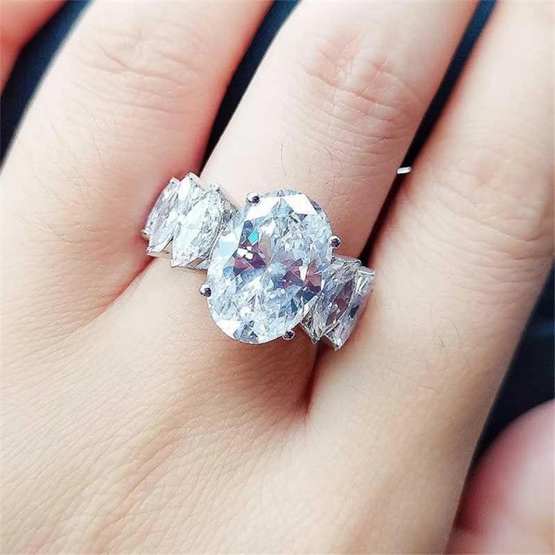 925 Sterling Silver Oval Cut Created CZ Engagement Ring