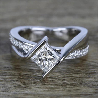 925 Sterling Silver Princess Cut CZ Twist Halo Ring