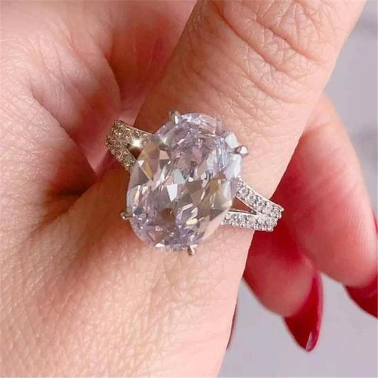 925 Sterling Silver Oval Cut Created CZ Ring