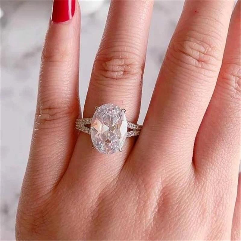 925 Sterling Silver Oval Cut Created CZ Ring