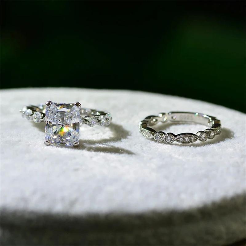 925 Sterling Silver Radiant Cut CZ Bridal Ring Sets