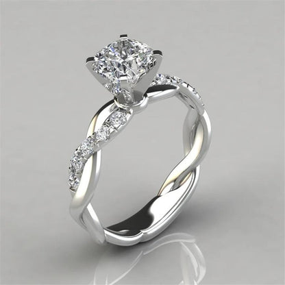 925 Sterling Silver Round Cut Created CZ Twist Halo Ring