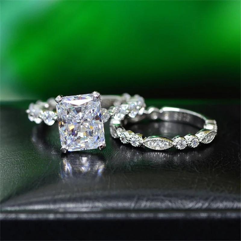 925 Sterling Silver Radiant Cut CZ Bridal Ring Sets