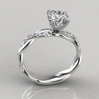 925 Sterling Silver Round Cut Created CZ Twist Halo Ring