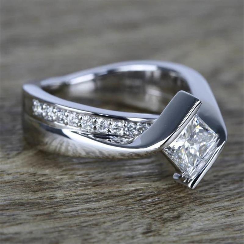 925 Sterling Silver Princess Cut CZ Twist Halo Ring