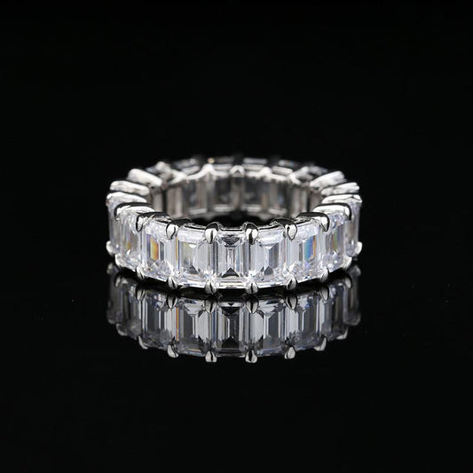 925 Sterling Silver Emerald Cut CZ Full Eternity Wedding Band