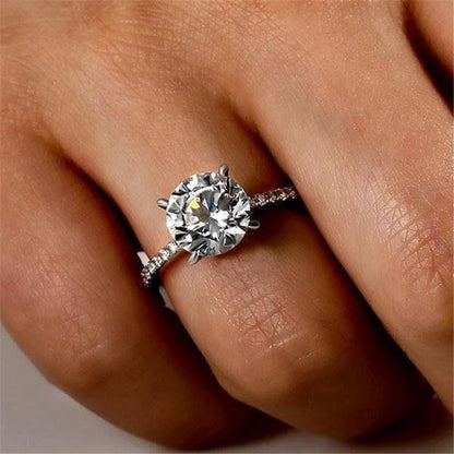 925 Sterling Silver Round Cut Created CZ Ring