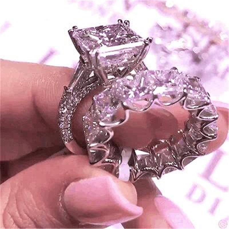 925 Sterling Silver Princess Cut CZ Bridal Ring Sets