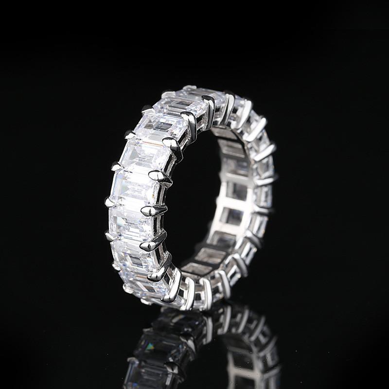 925 Sterling Silver Emerald Cut CZ Full Eternity Wedding Band