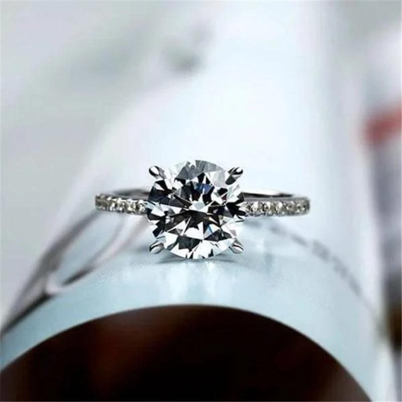 925 Sterling Silver Round Cut Created CZ Ring