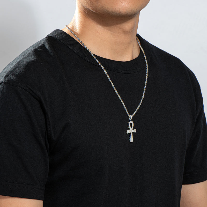 925 Sterling Silver Cross Created Diamond Hip Hop Long Chain Pendant Necklace