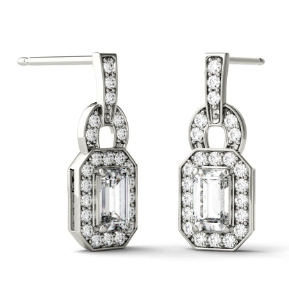 925 Sterling Sliver Emerald Cut Cubic Zirconia Halo Stud Earrings