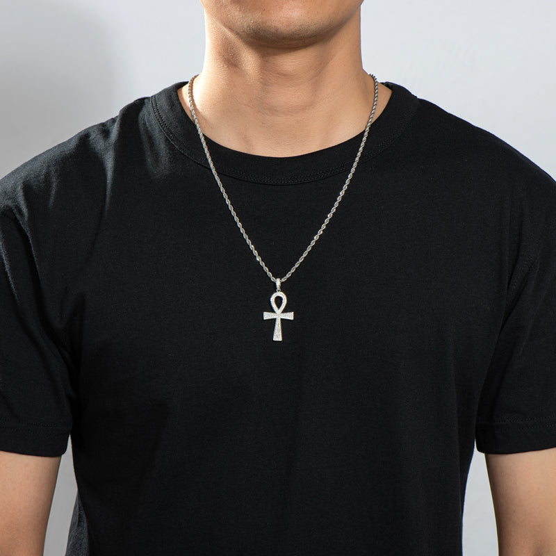 925 Sterling Silver Cross Created Diamond Hip Hop Long Chain Pendant Necklace