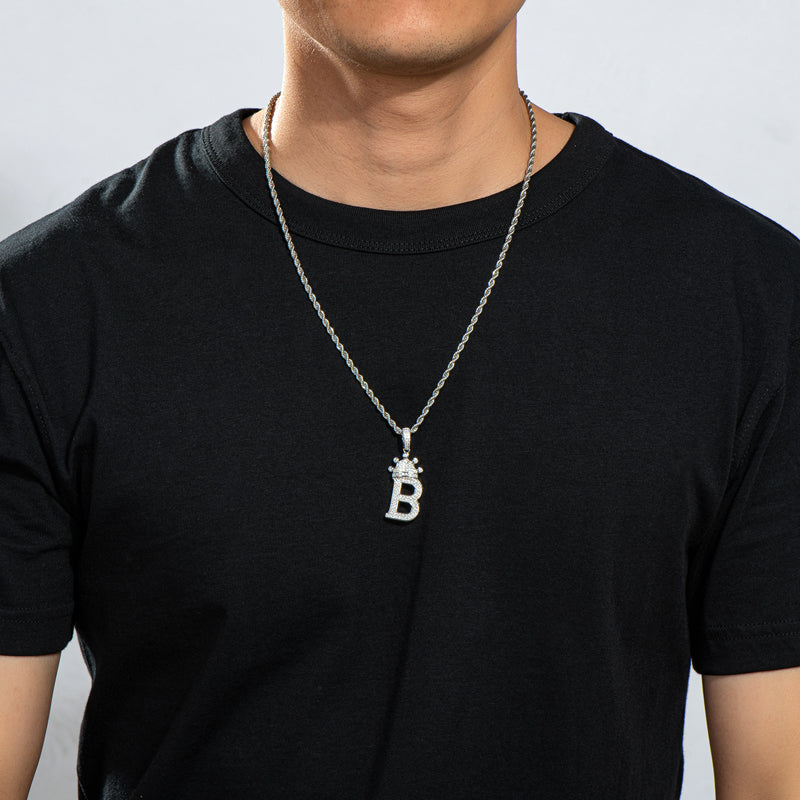 925 Sterling Silver Round Cut Created Diamond Hip Hop Micro Pave The Letter B Pendant Necklace