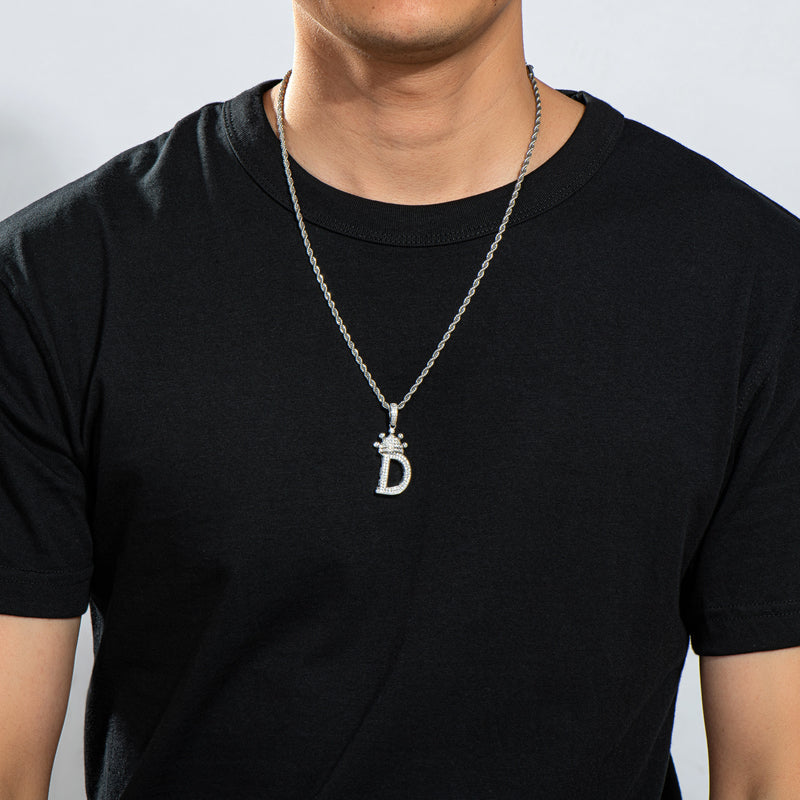 925 Sterling Silver Round Cut Created Diamond Hip Hop Micro Pave The Letter D Pendant Necklace