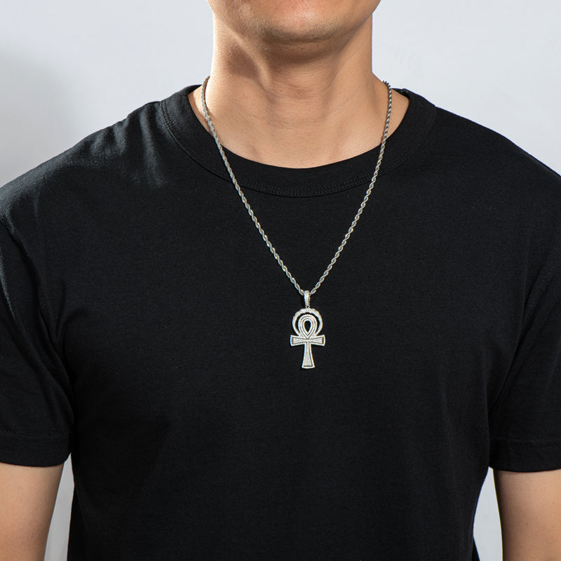 925 Sterling Silver Created CZ Cross Hip Hop Luxury Multilayer Pendant Necklace