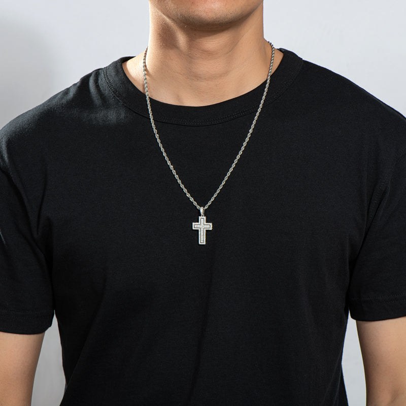 925 Sterling Silver Personalized Multilayer Cross Long Chain Cool Pendant Necklace