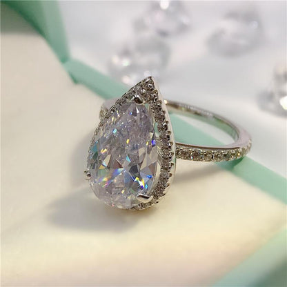 925 Sterling Silver Pear Cut Created CZ Ring