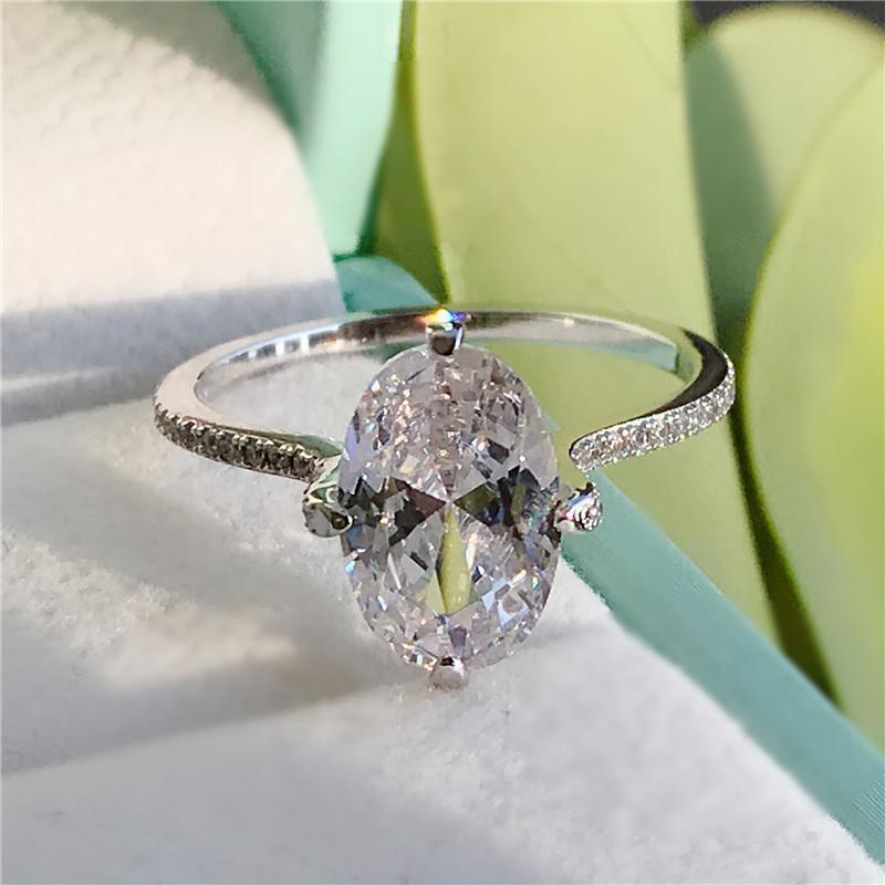 925 Sterling Silver Oval Cut Created CZ Ring