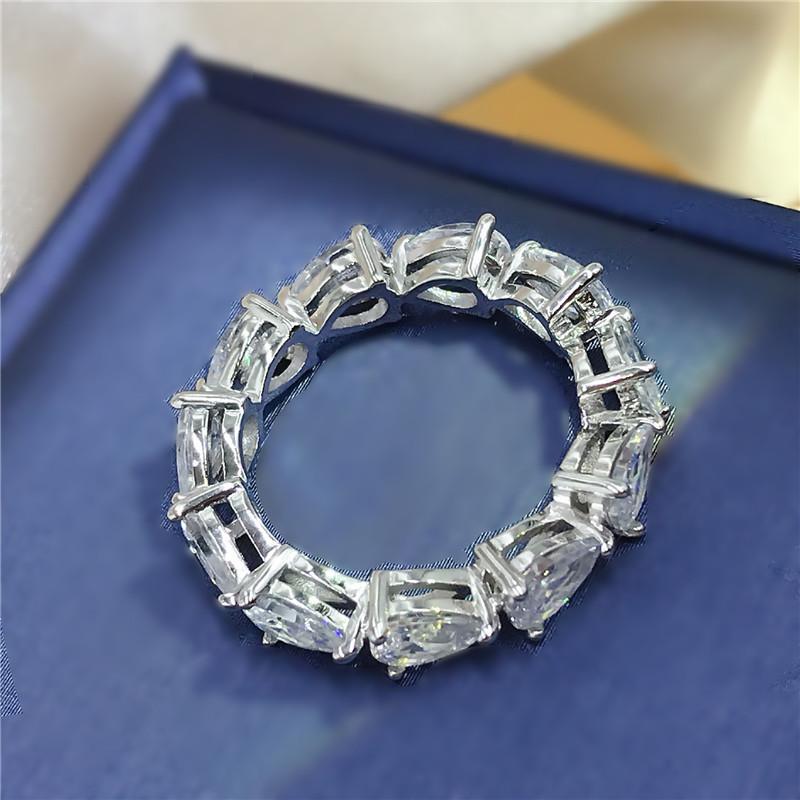 925 Sterling Silver Pear Cut Created CZ Full Eternity Band