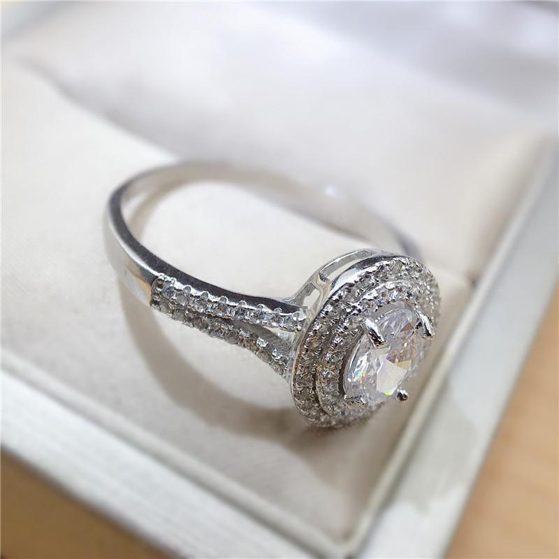 925 Sterling Silver Oval Cut Created CZ Double Halo Ring