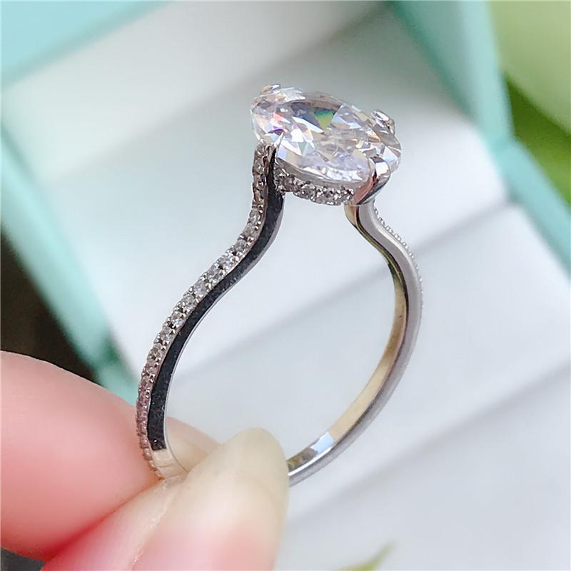 925 Sterling Silver Oval Cut Created CZ Ring