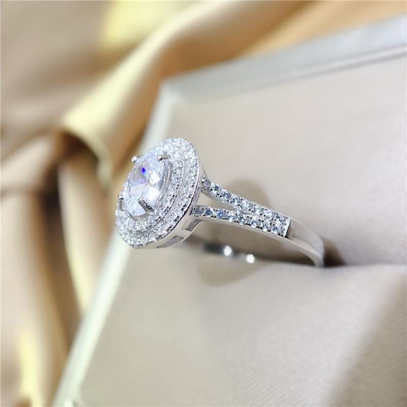 925 Sterling Silver Oval Cut Created CZ Double Halo Ring