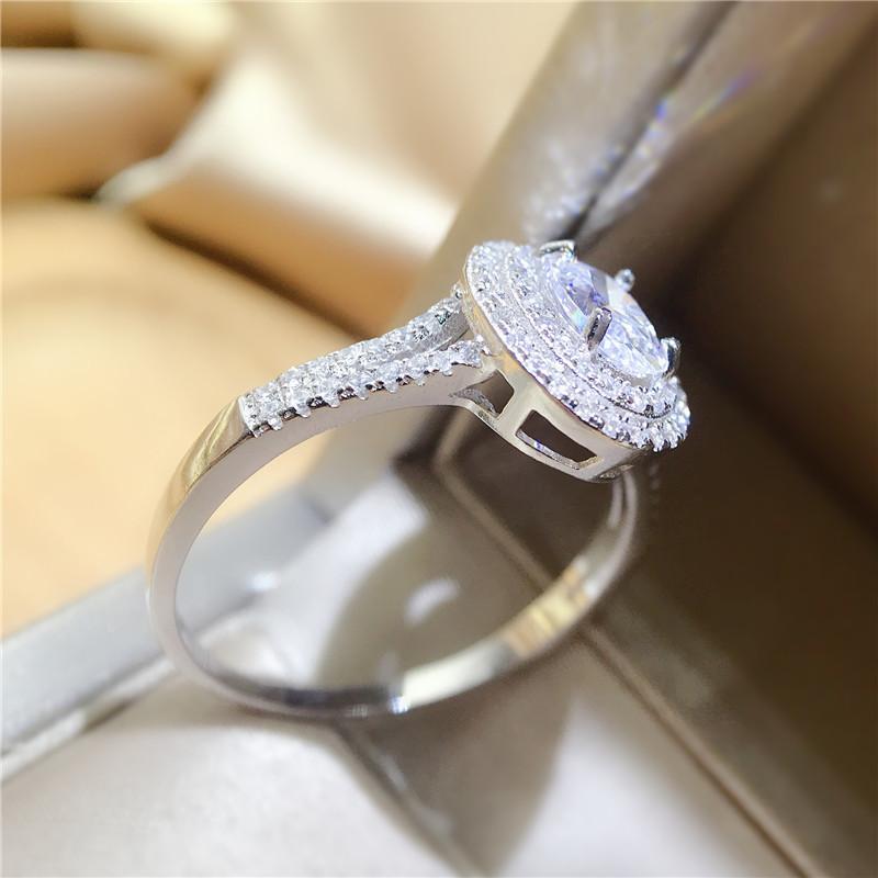 925 Sterling Silver Oval Cut Created CZ Double Halo Ring