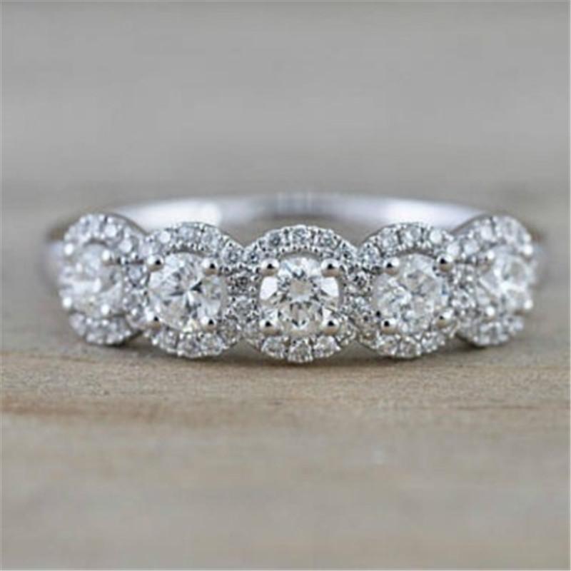 925 Sterling Silver Round Cut Created CZ Band