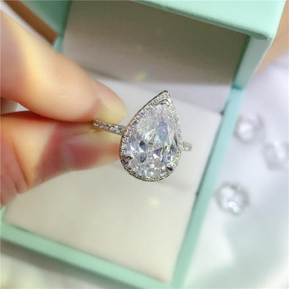 925 Sterling Silver Pear Cut Created CZ Ring