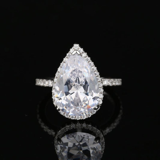 925 Sterling Silver Pear Cut Created CZ Ring