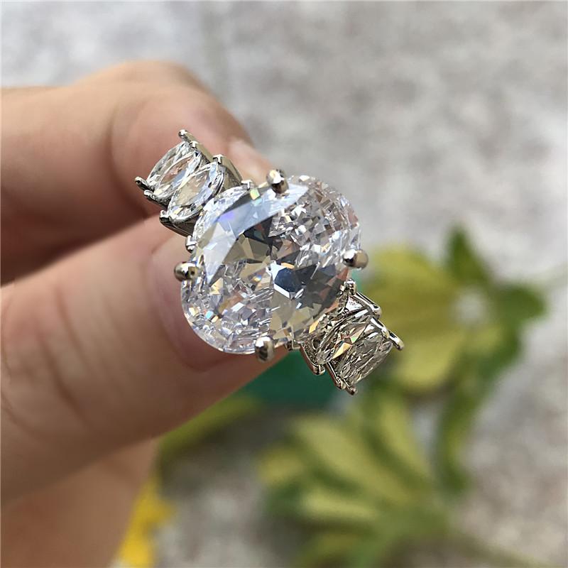 925 Sterling Silver Oval Cut Created CZ Engagement Ring