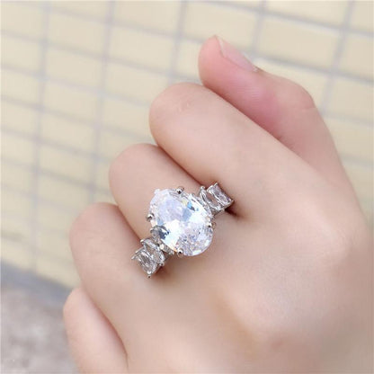 925 Sterling Silver Oval Cut Created CZ Engagement Ring