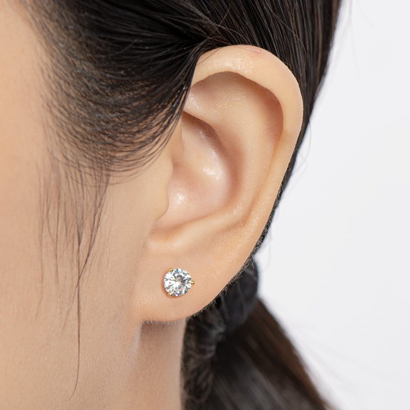 925 Sterling Silver Round Cut Cubic Zirconia Simple Stud Earrings