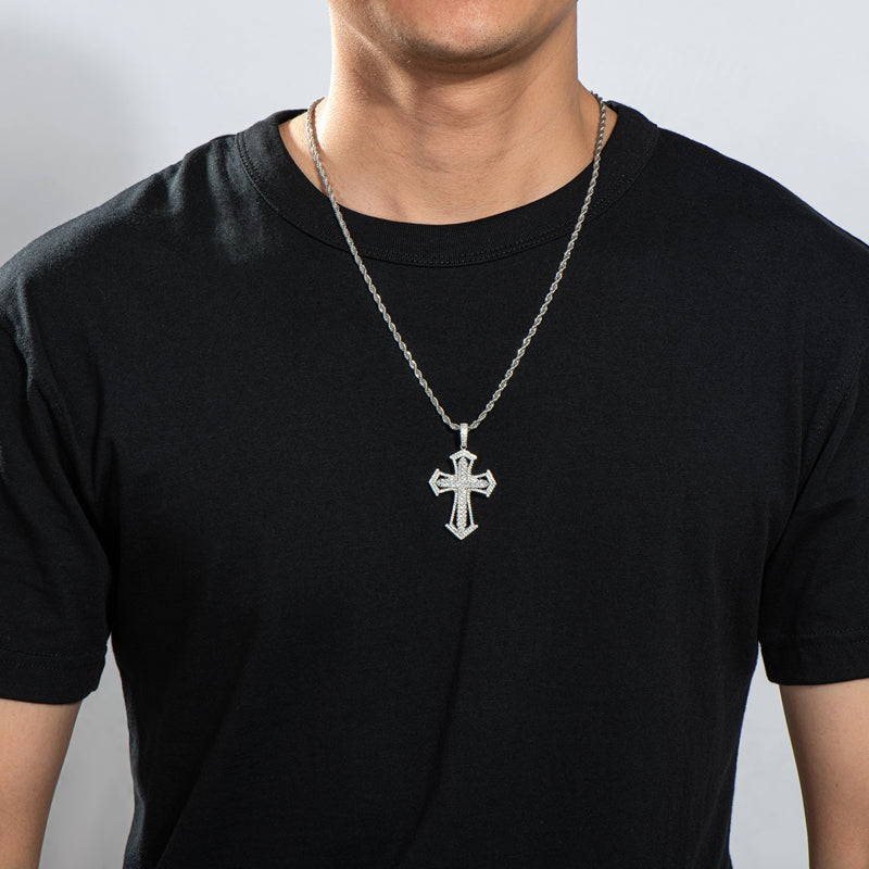 925 Sterling Silver Created Diamond Personalized Cross Luxury Hip Hop Pendant Necklace