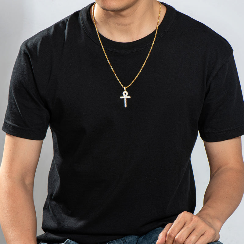 925 Sterling Silver Created Diamond Cross  Hip Hop Men Pendant Necklace