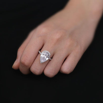 925 Sterling Silver Pear Cut Created CZ Ring