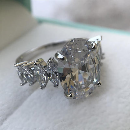 925 Sterling Silver Oval Cut Created CZ Engagement Ring